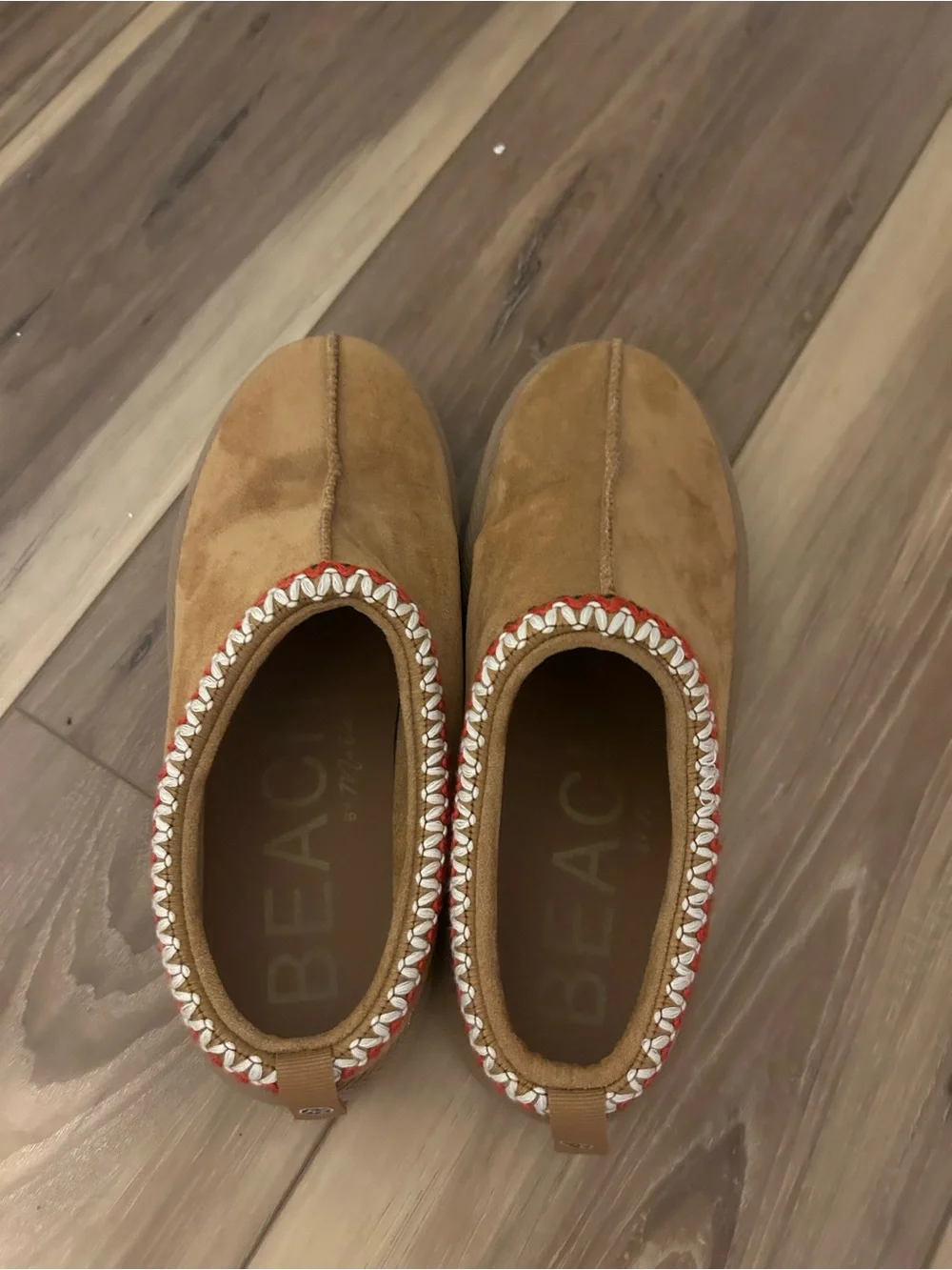 Altar'd State Tan Ankle Booties with Red & White Trim